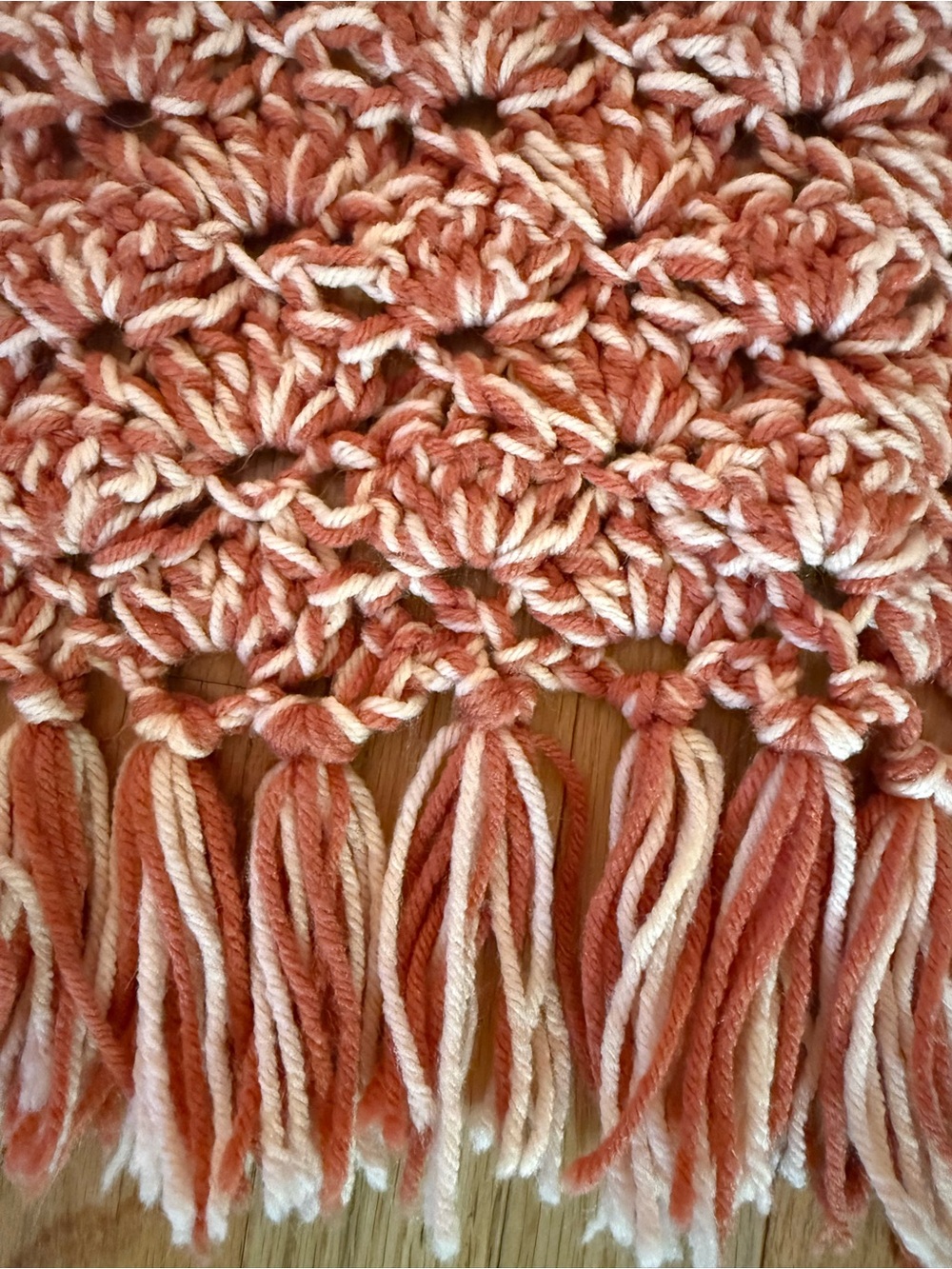 Cottage Core Handmade 75x36 Lotus Stitch Crochet Fringe Blanket